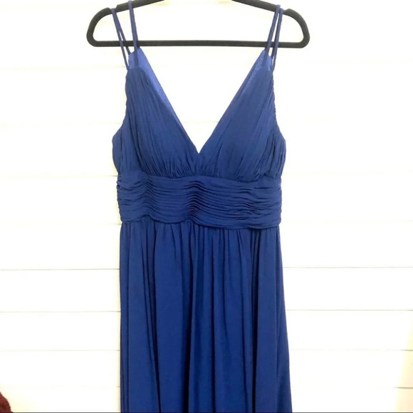 OC by Oleg Cassini Blue Spaghetti Strap Maxi Prom Dress/ Bridesmaids Dress Sz 14 - Picture 1 of 10